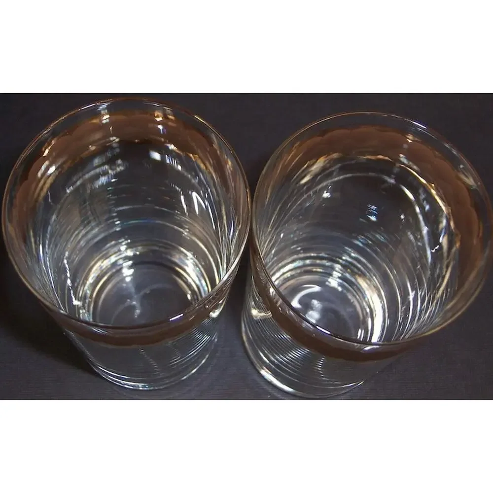 Vintage Bohemia Czechoslovakia Crystal Highball Glasses Gold Honeycomb Band 2pc